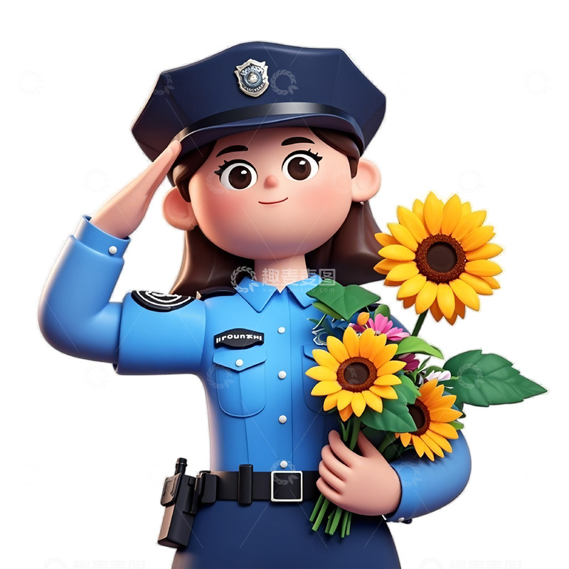 高清大图下载【趣麦麦图】女性警察3D卡通人物素材