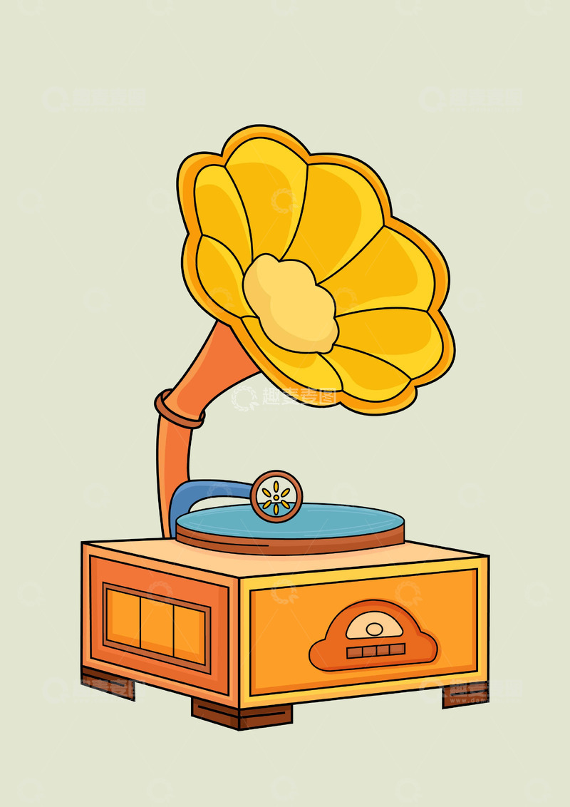 源文件下载【趣麦麦图】唱片机留声机扁平插画
