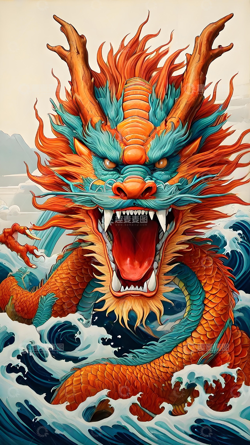 高清大图下载【趣麦麦图】中国风青色龙抬头