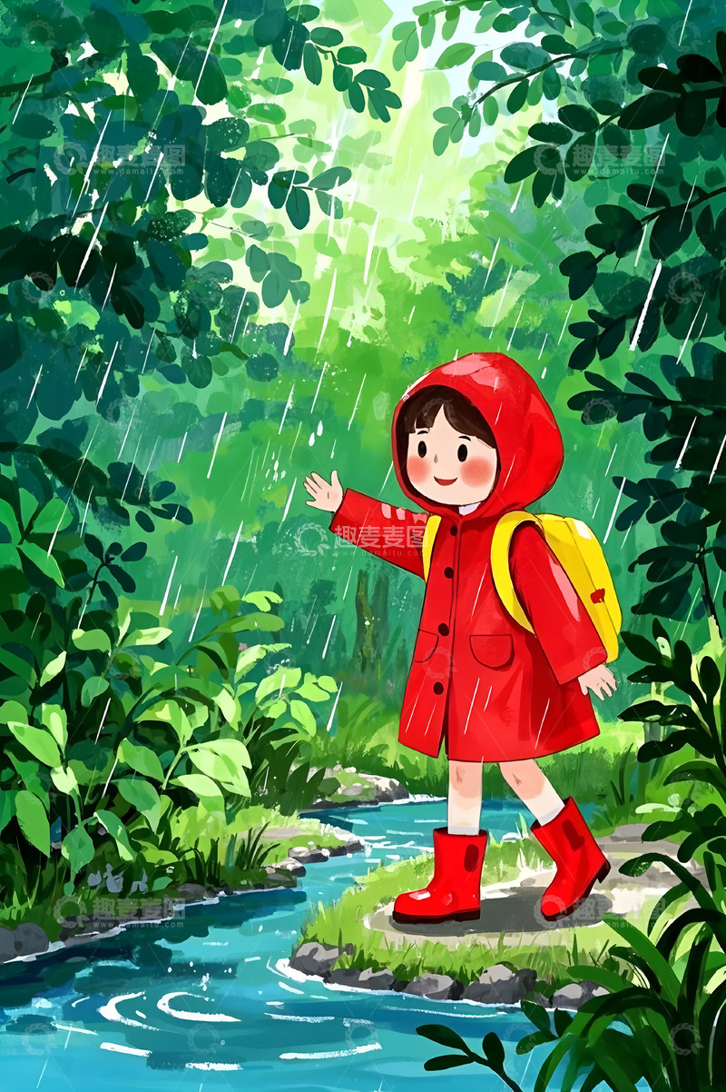 卡通插画雨水背景图