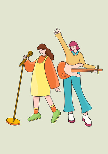 唱歌弹吉他扁平人物插画
