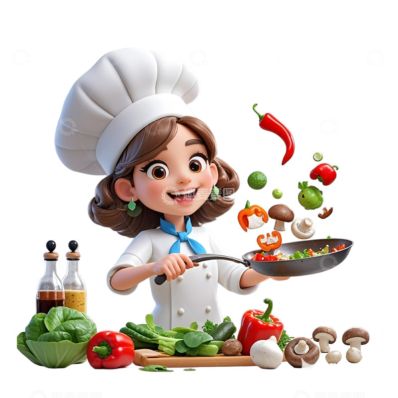 高清大图下载【趣麦麦图】妇女节女性厨师卡通3D人物素材