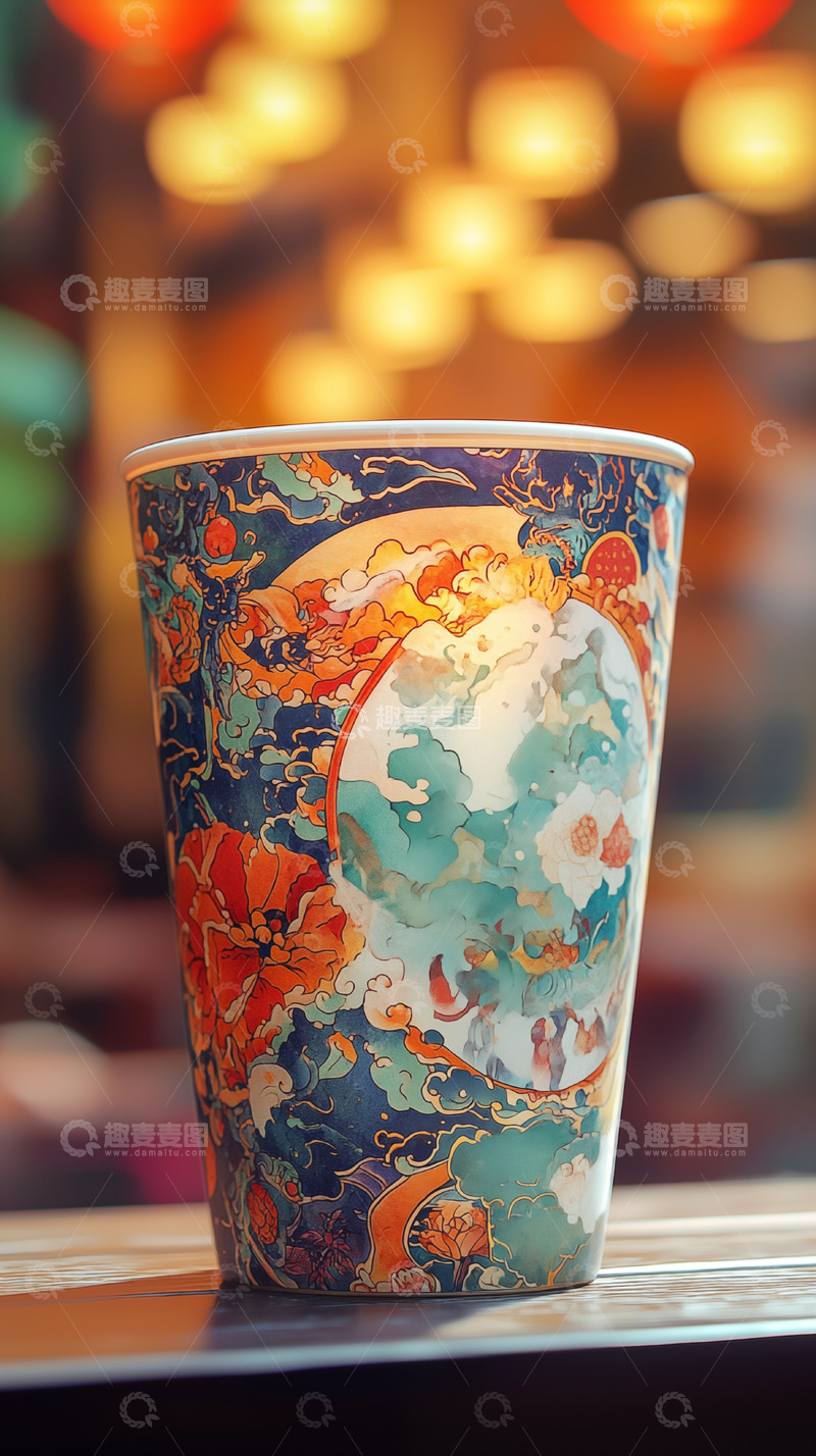 高清大图下载【趣麦麦图】祥云牡丹国潮奶茶样机