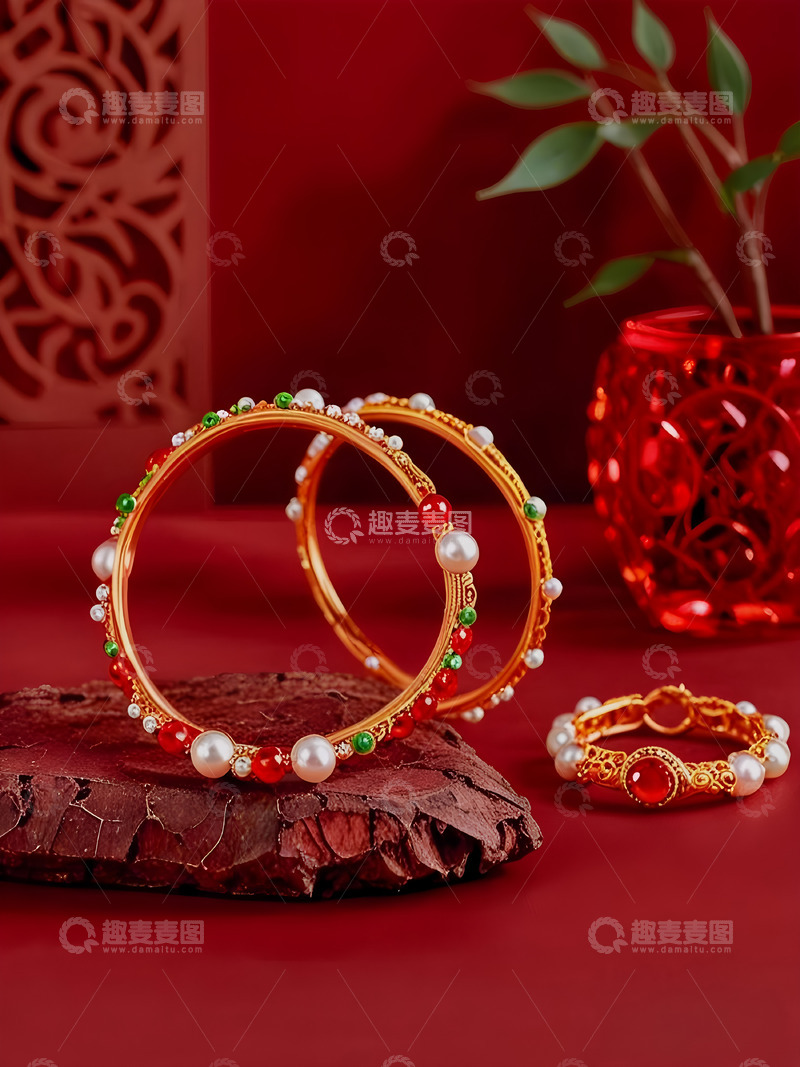 高清大图下载【趣麦麦图】民族特色黄金手镯摄影图1