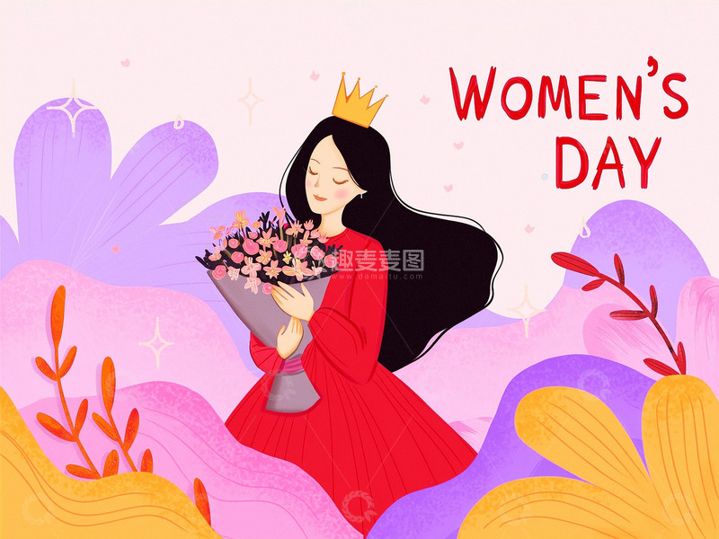 高清大图下载【趣麦麦图】三八女神节妇女节艺术字节日背景6