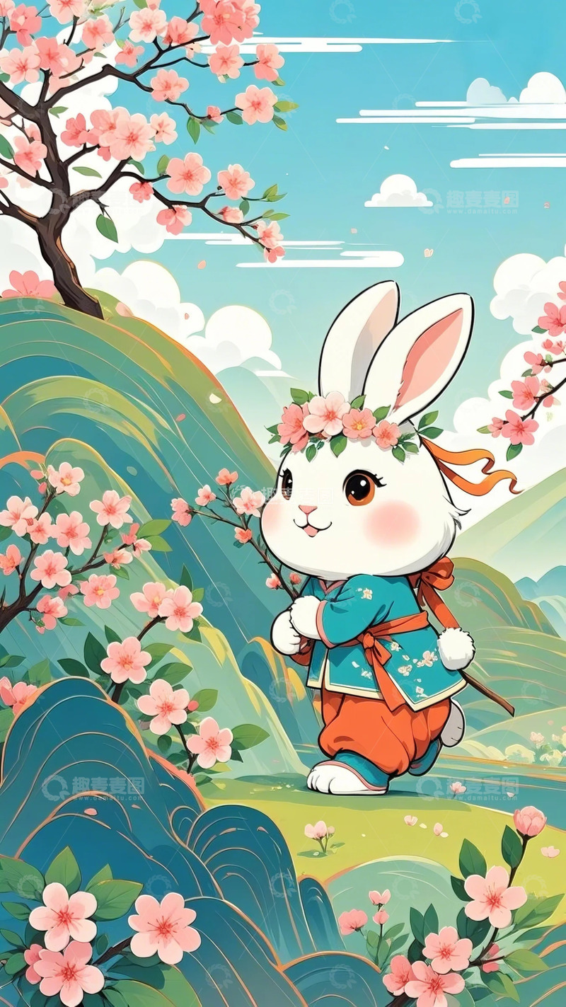 高清大图下载【趣麦麦图】春天山间的小兔子