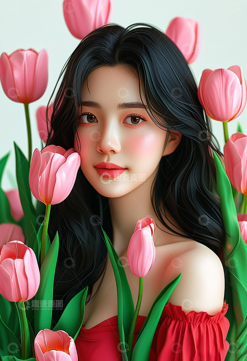 高清大图下载【趣麦麦图】-妇女节女神节情人节人物鲜花2