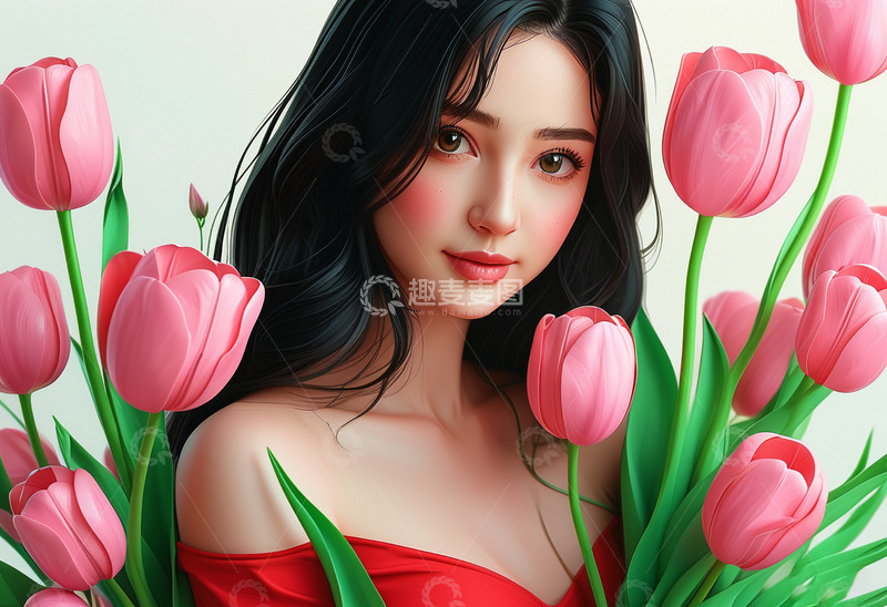 高清大图下载【趣麦麦图】-妇女节女神节情人节人物鲜花7