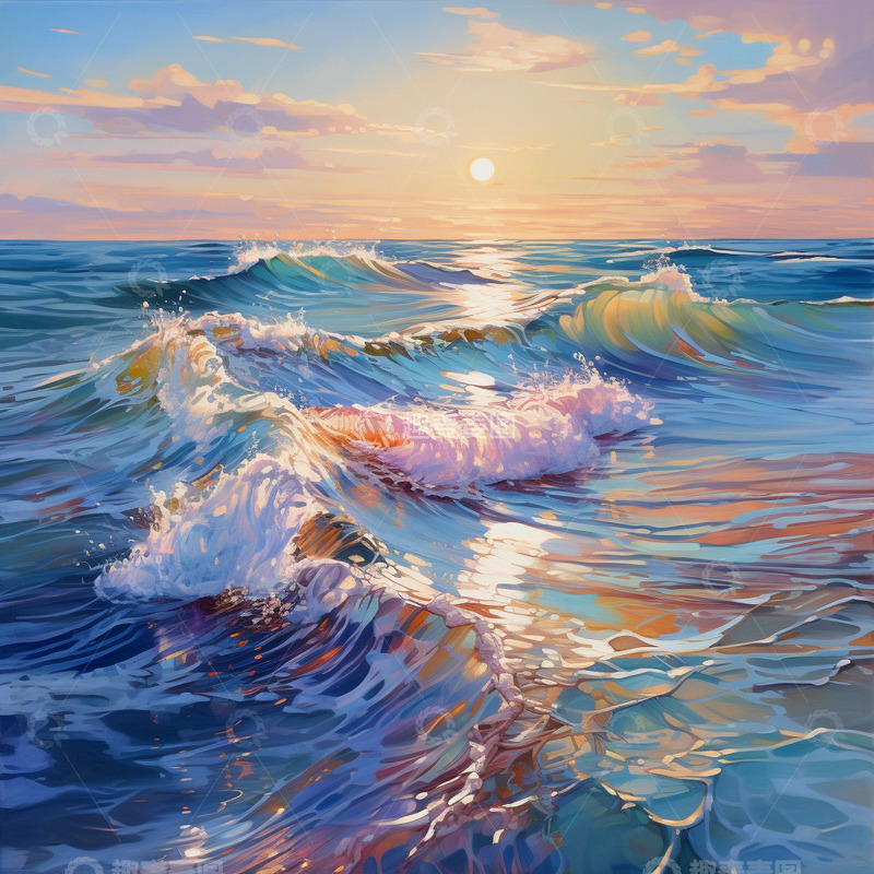 高清大图下载【趣麦麦图】手绘玻璃海，大海，水波，海平面，美丽大海