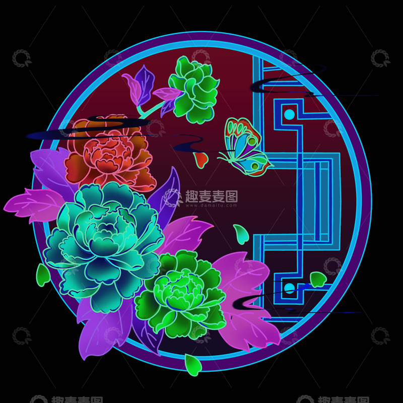 源文件下载【趣麦麦图】-12花令国风牡丹植物