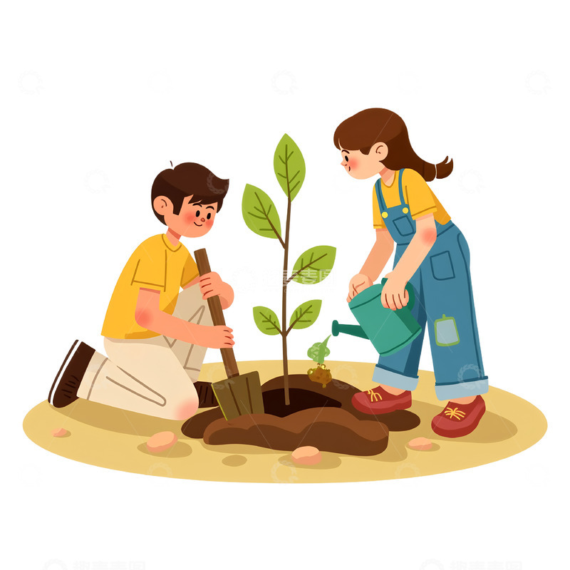 高清大图下载【趣麦麦图】植树节卡通插画素材2
