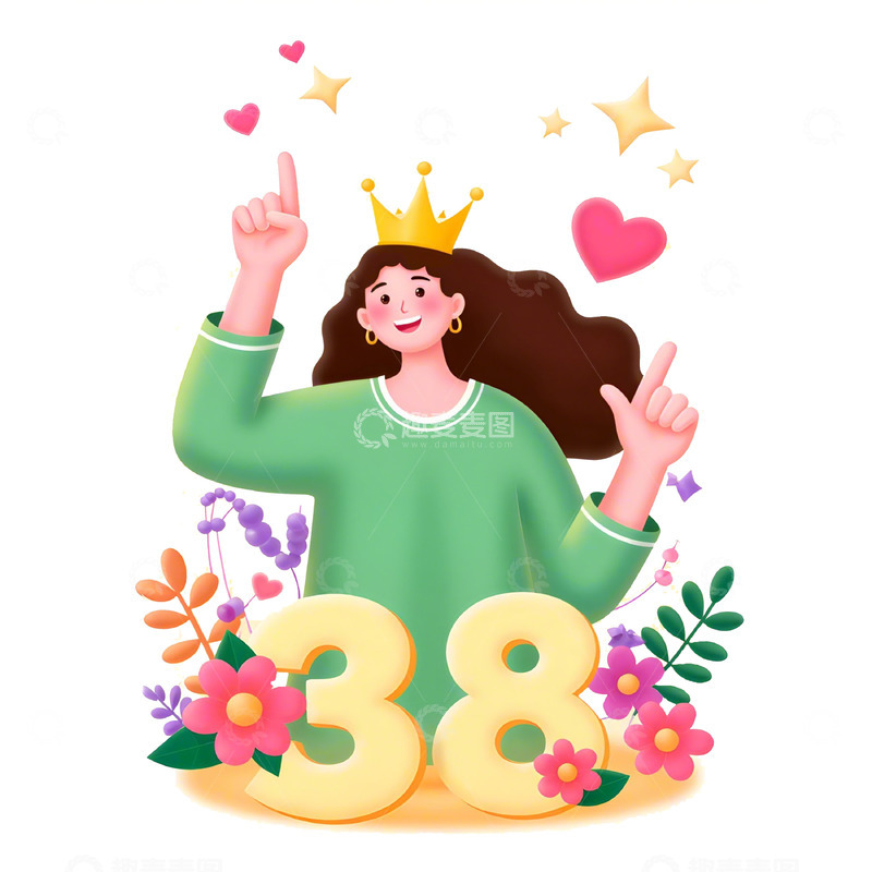 高清大图下载【趣麦麦图】三八妇女节女神节卡通插画素材