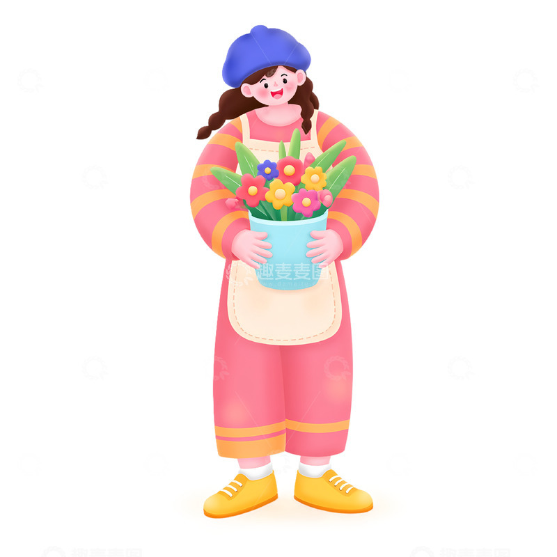 高清大图下载【趣麦麦图】妇女节花匠职业卡通人物素材