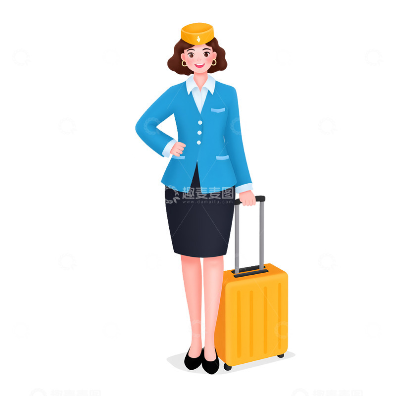 高清大图下载【趣麦麦图】妇女节女性空姐卡通人物素材