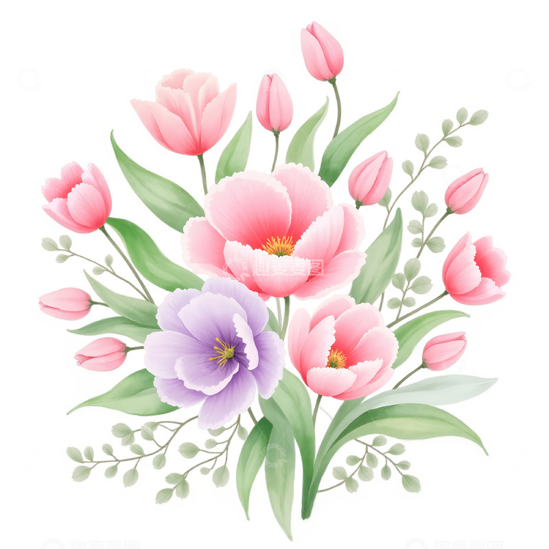 高清大图下载【趣麦麦图】花卉水彩插画素材2