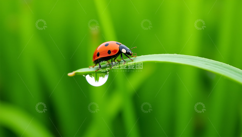 高清大图下载【趣麦麦图】春分绿草瓢虫摄影图