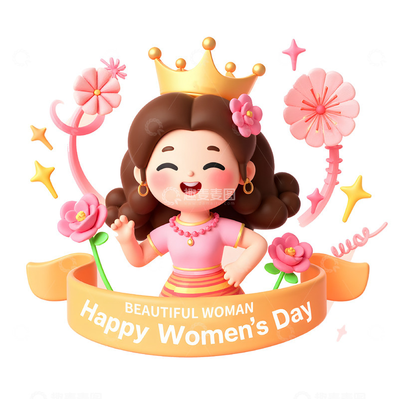 高清大图下载【趣麦麦图】38女神节3D卡通人物素材