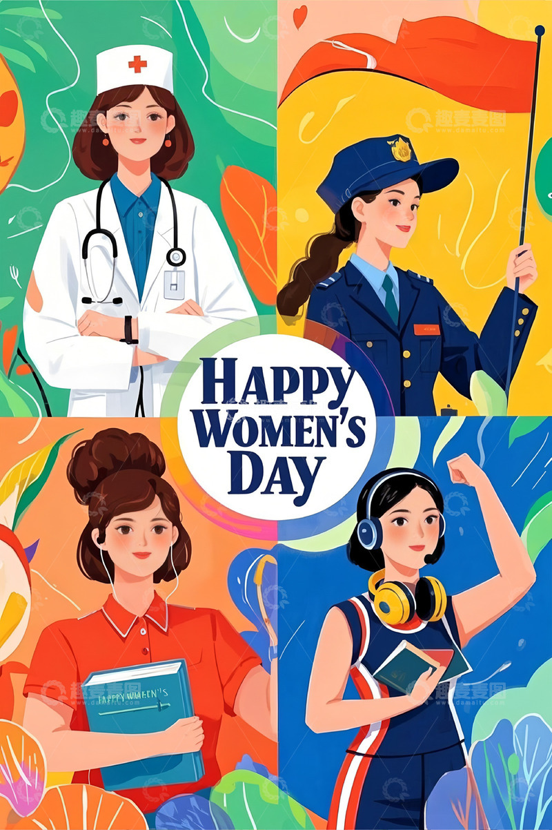 高清大图下载【趣麦麦图】妇女节职业女性插画背景