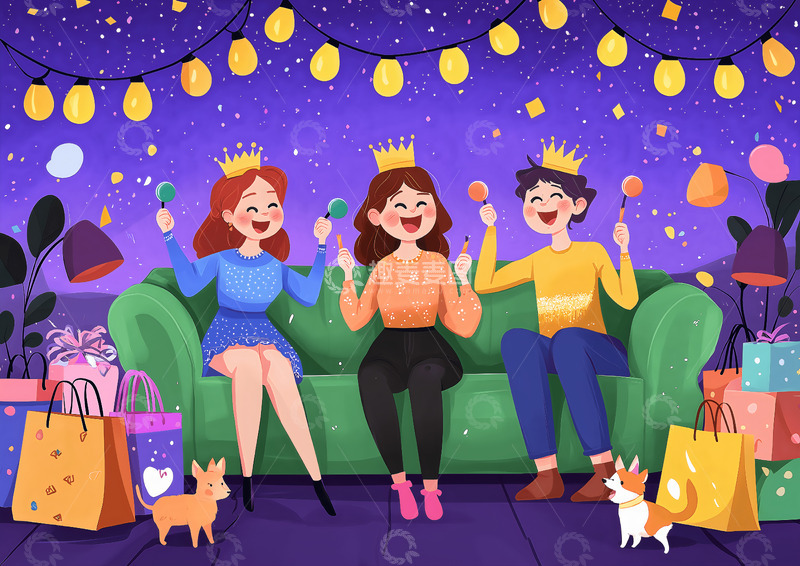 高清大图下载【趣麦麦图】妇女节庆祝节日场景插画