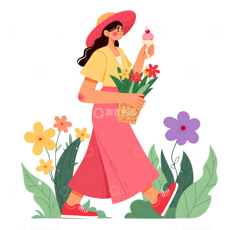 高清大图下载【趣麦麦图】女神节妇女节卡通人物插画素材