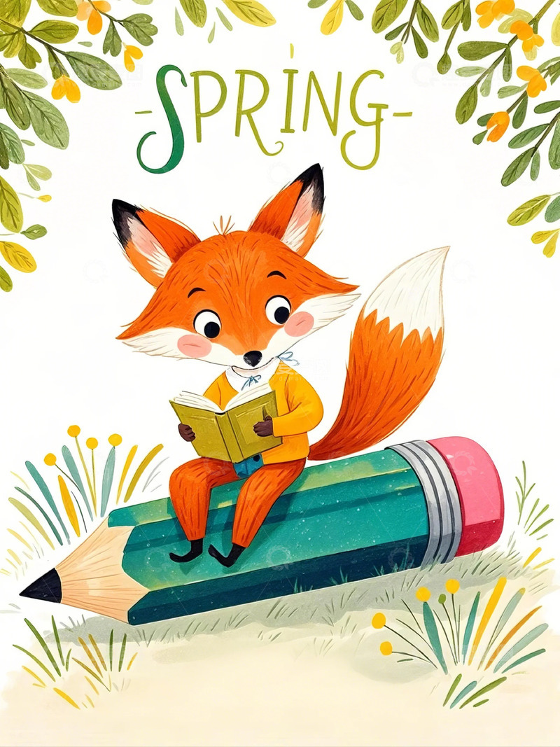 高清大图下载【趣麦麦图】卡通小狐狸在看书1