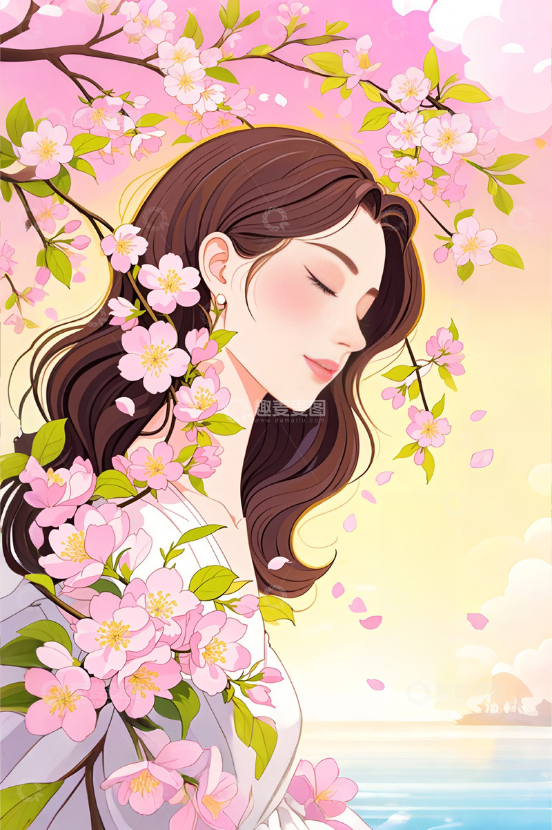 高清大图下载【趣麦麦图】女神节女性插画背景1