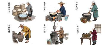 古法米醋工气制作流程图插画素材