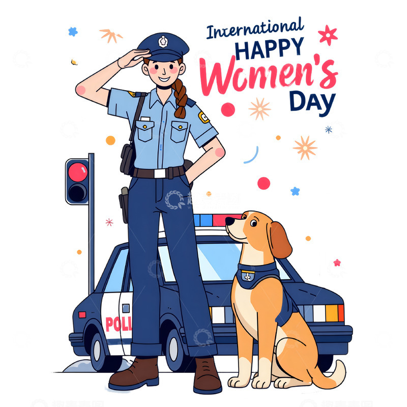 高清大图下载【趣麦麦图】妇女节警察职业卡通人物素材1