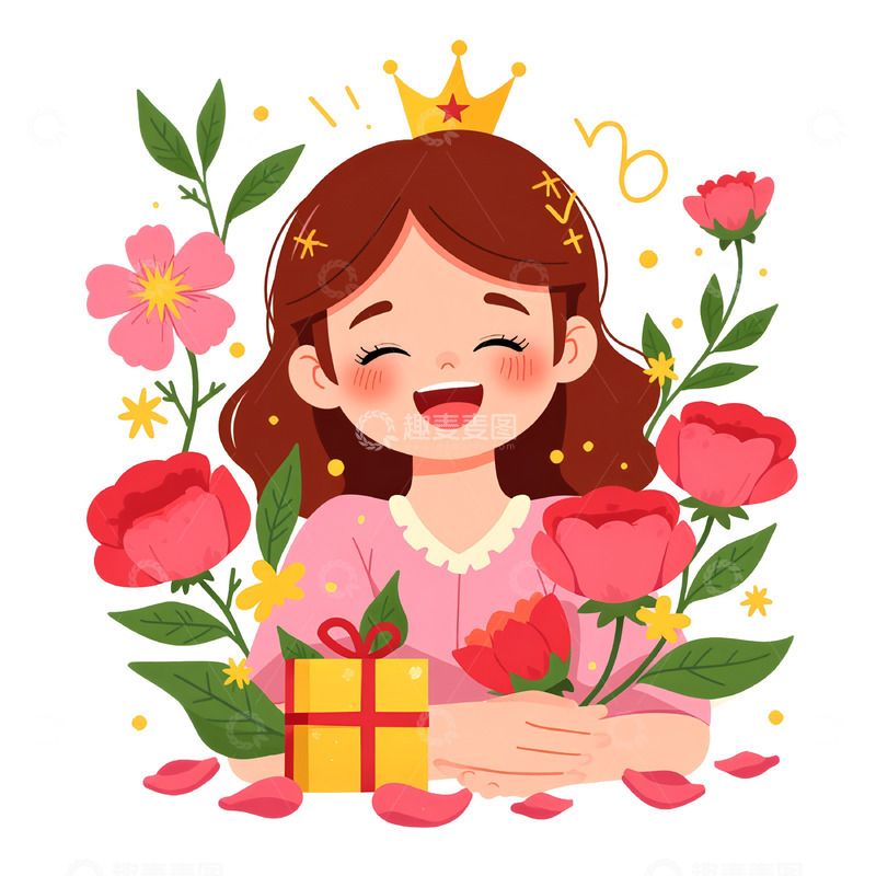 高清大图下载【趣麦麦图】女神节妇女节卡通人物插画素材1