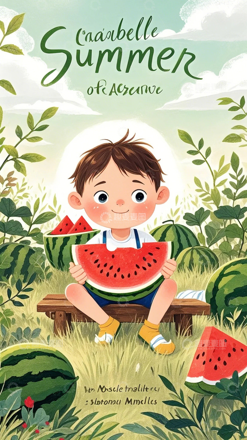 高清大图下载【趣麦麦图】夏天西瓜 吃西瓜