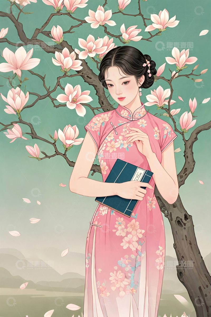 高清大图下载【趣麦麦图】国潮女人妇女节女神节插画工笔画背景