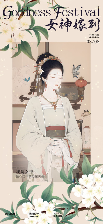 古风女神节海报