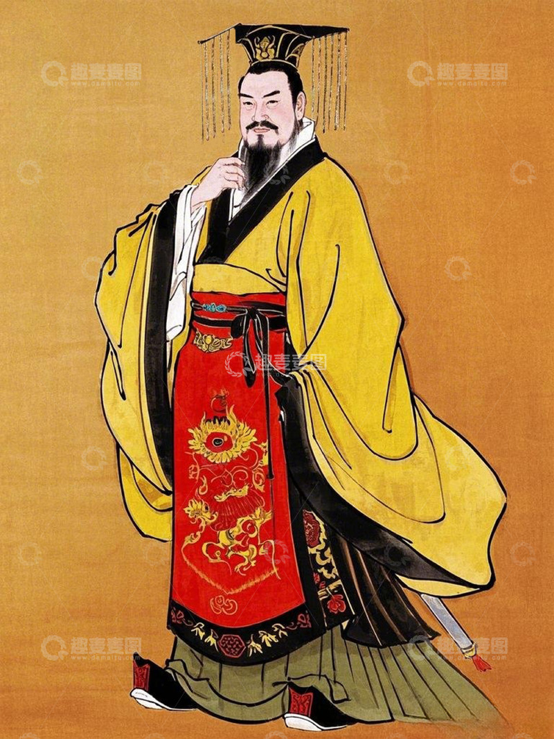 高清大图下载【趣麦麦图】秦始皇工笔画人物插画素材