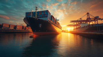 海港港口货轮夕阳景观