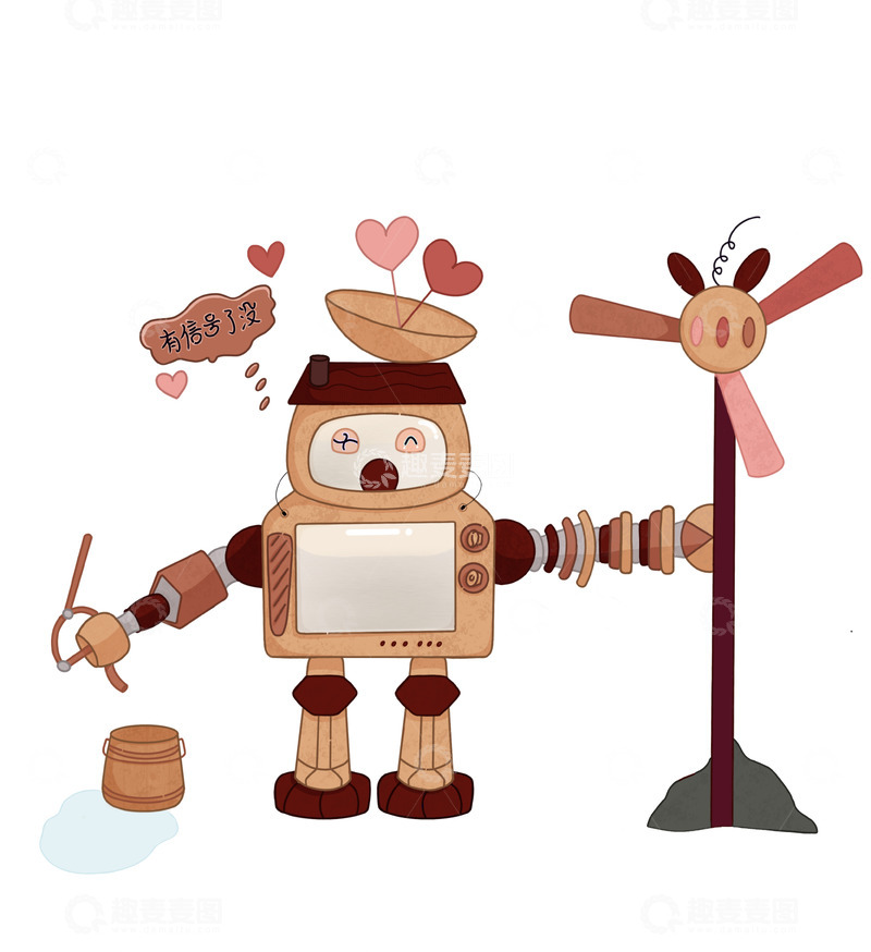 源文件下载【趣麦麦图】可爱的复古机器人