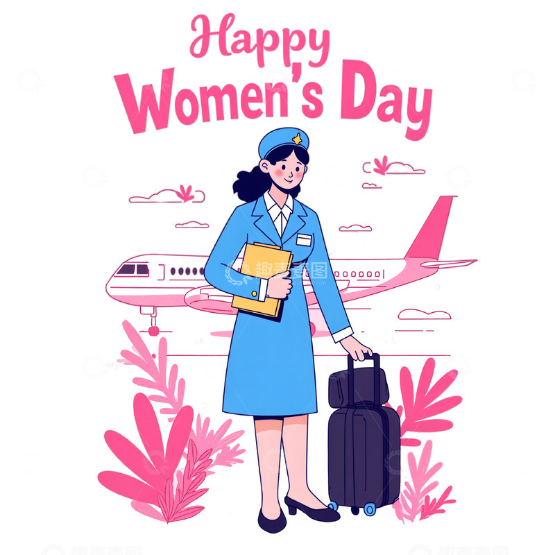 高清大图下载【趣麦麦图】妇女节女性空姐卡通人物素材1