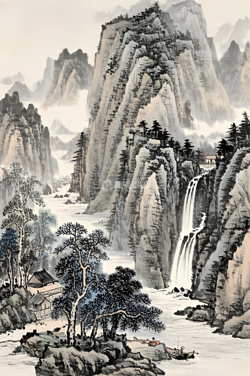 高清大图下载【趣麦麦图】-古风山水水墨风景画