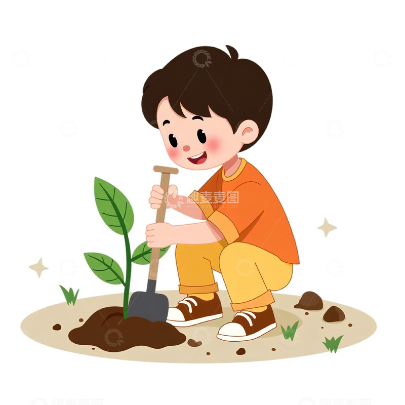 高清大图下载【趣麦麦图】卡通人物植树节插画素材