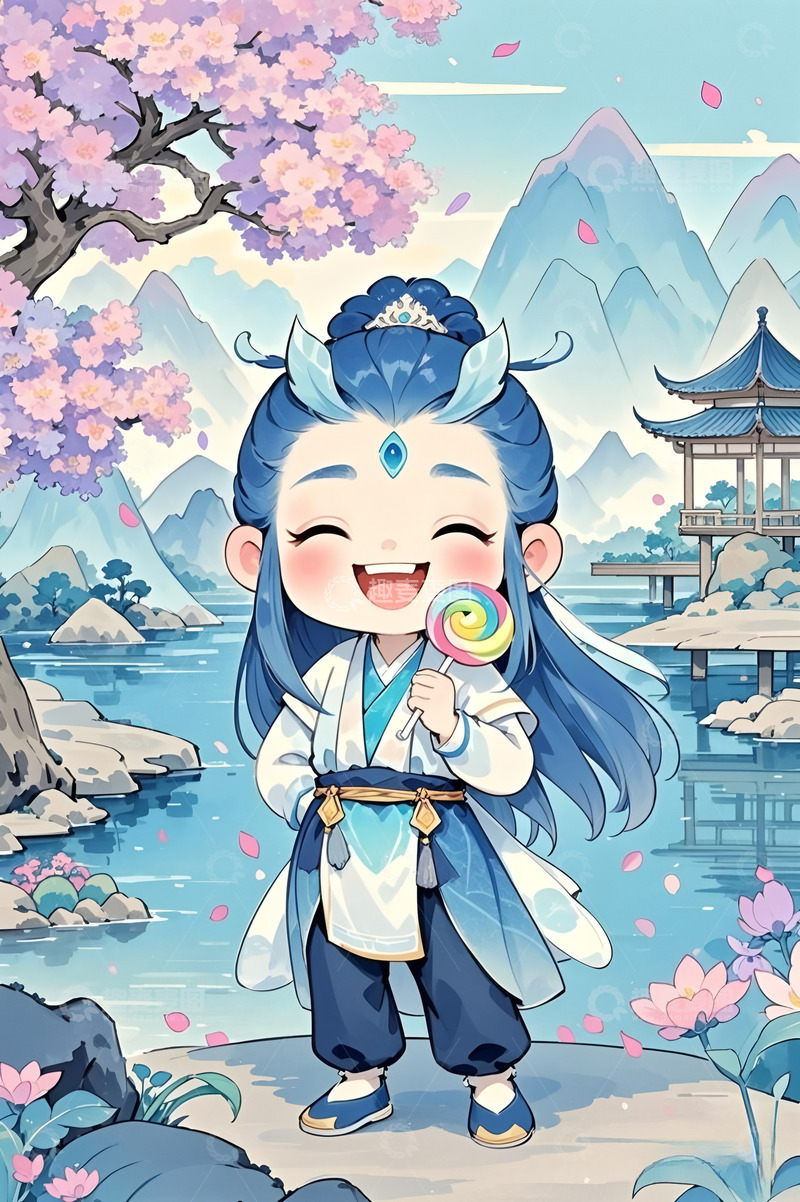 高清大图下载【趣麦麦图】国风水彩Q版敖丙插画