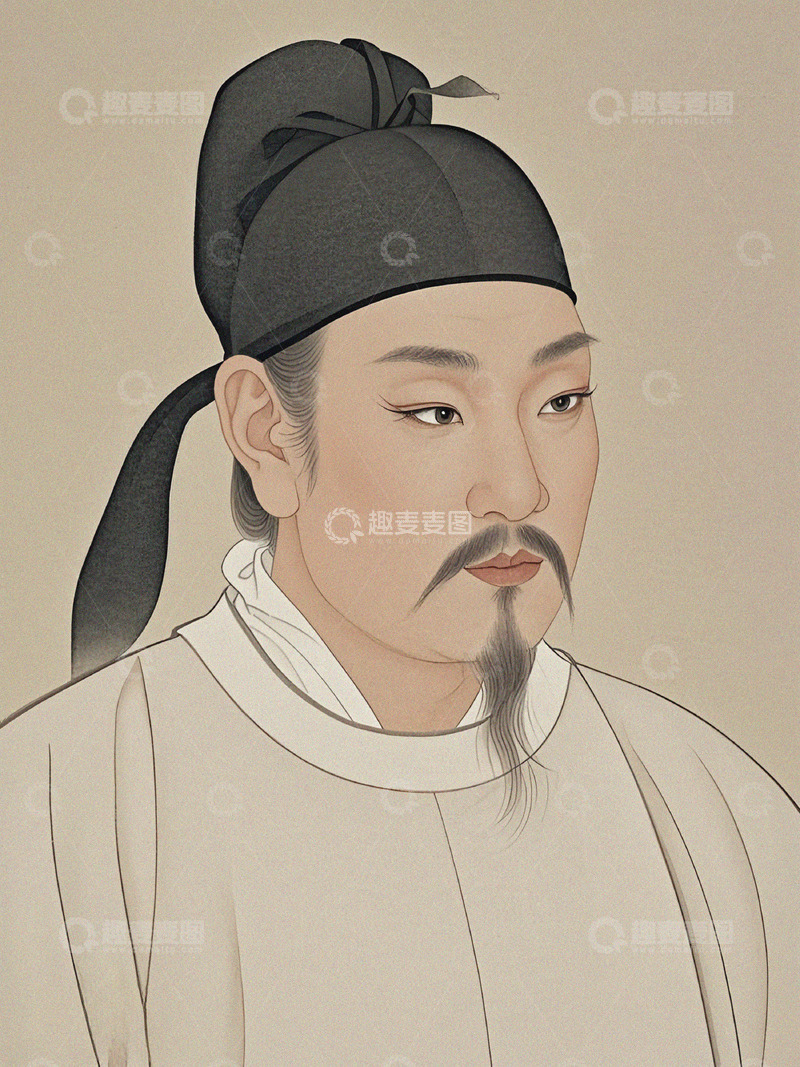 高清大图下载【趣麦麦图】李白工笔画半身像插画