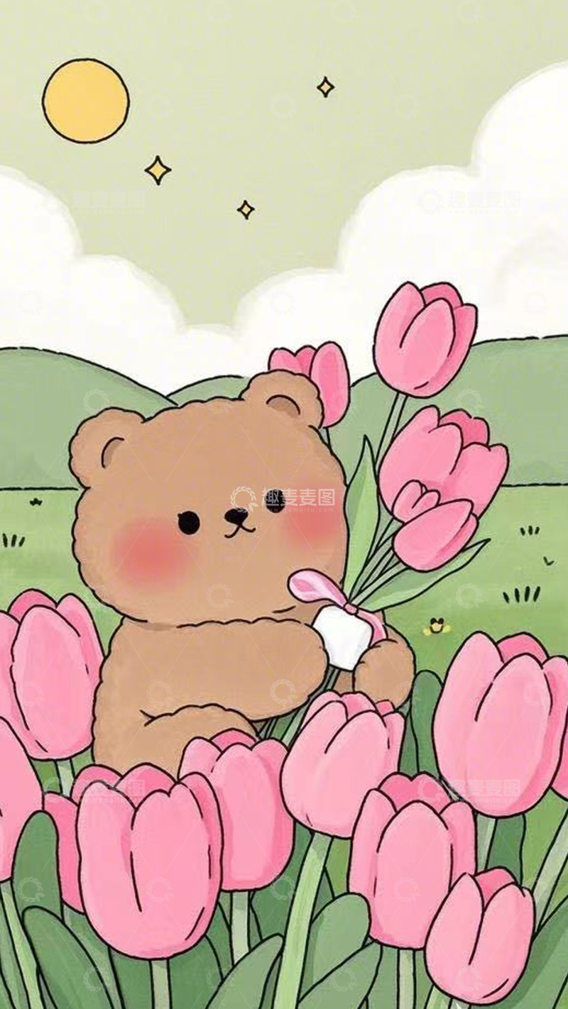 高清大图下载【趣麦麦图】郁金香小熊素材