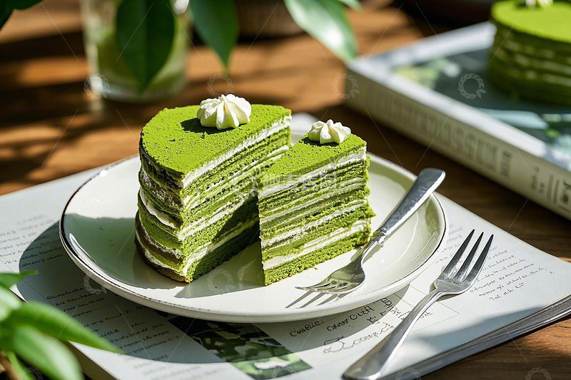 高清大图下载【趣麦麦图】抹茶千层蛋糕甜品烘焙美食1