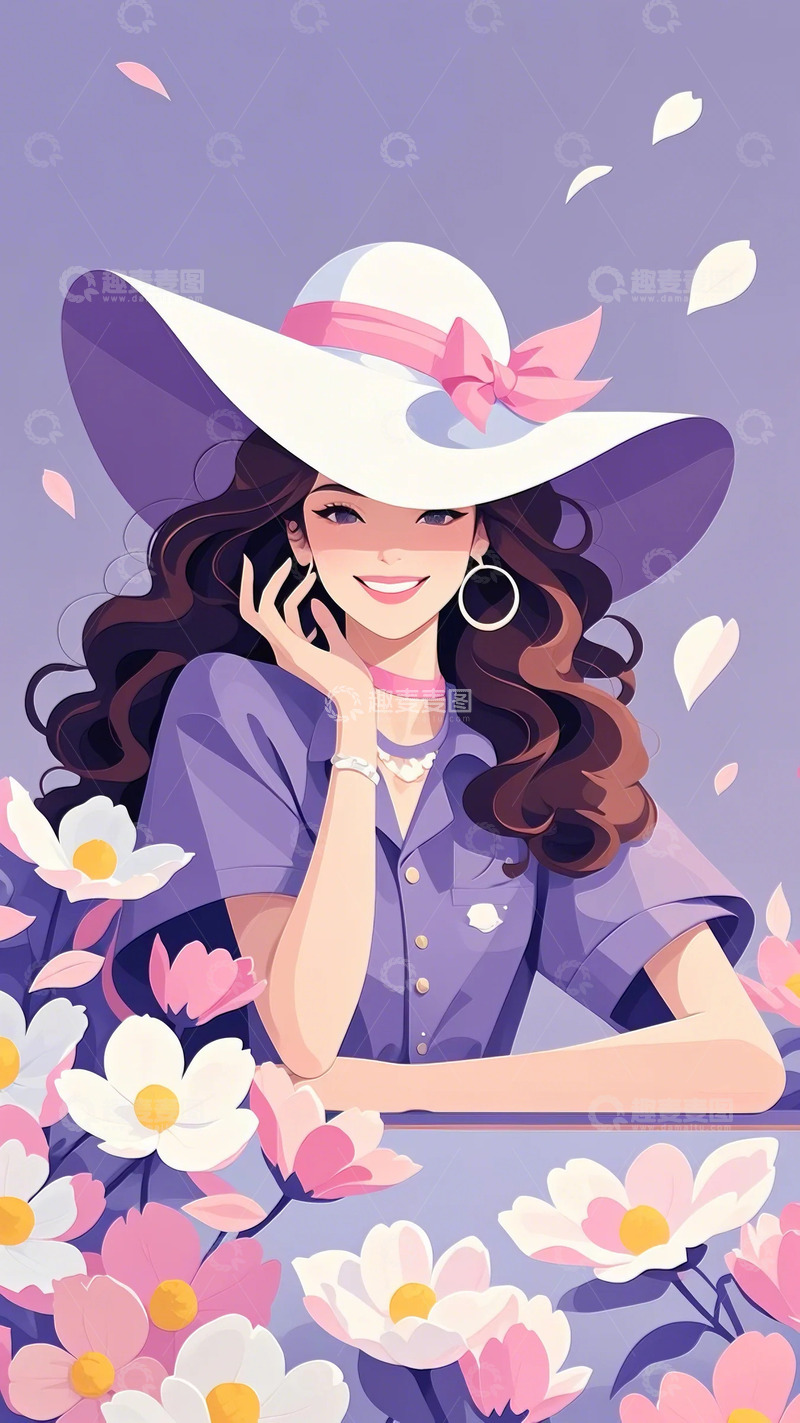 高清大图下载【趣麦麦图】妇女节 优雅女生紫色