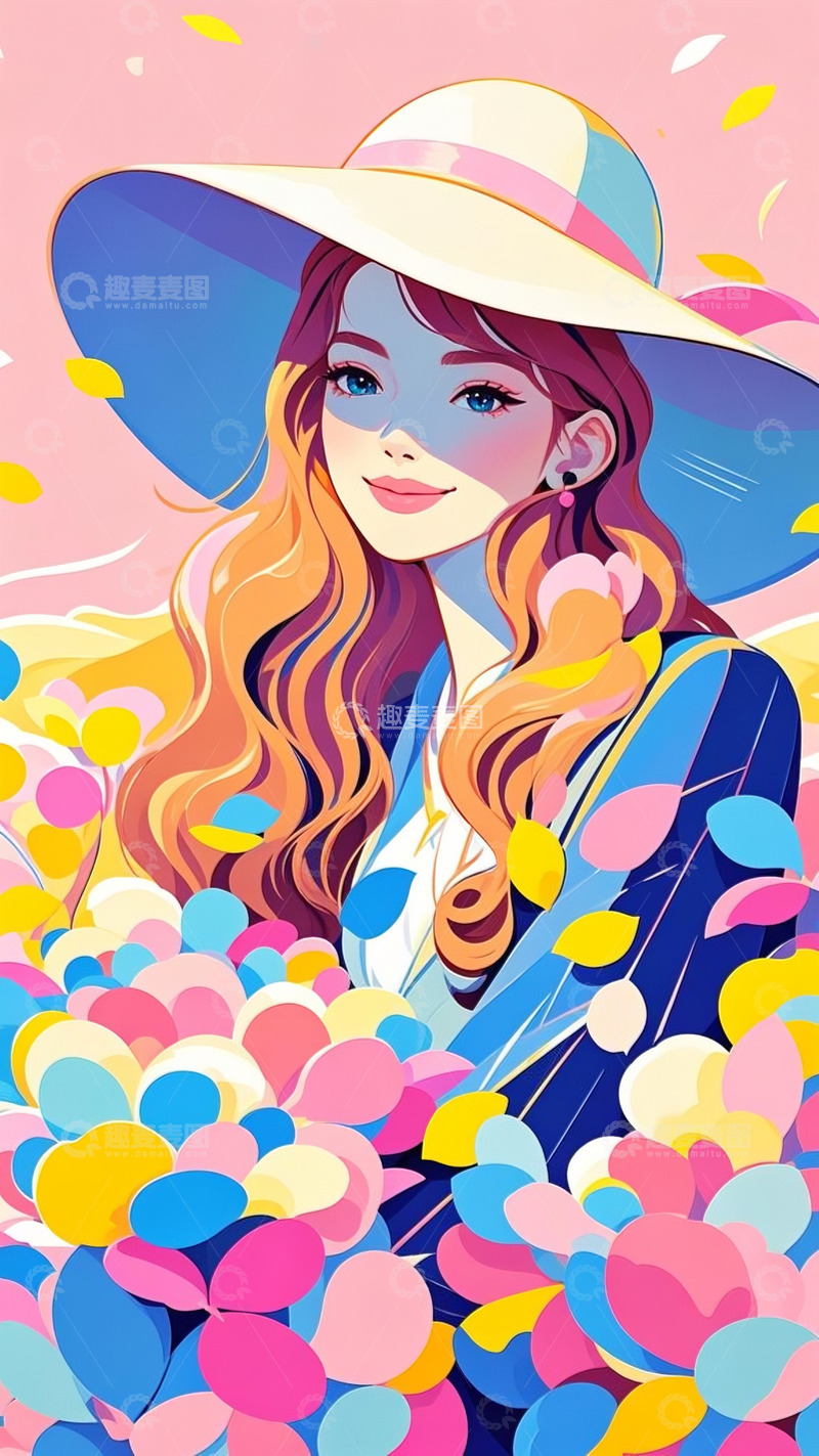 高清大图下载【趣麦麦图】妇女节 优雅女生 粉色背景