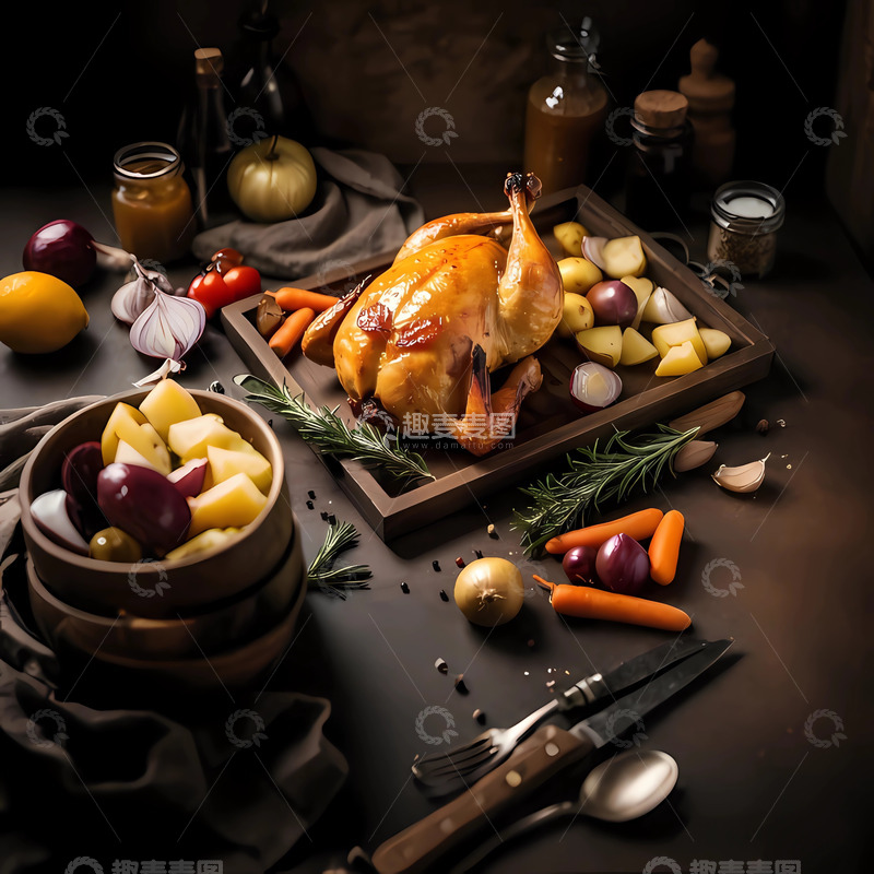 高清大图下载【趣麦麦图】美味烤鸡海报2