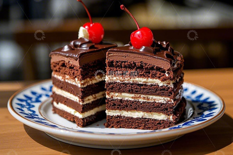 高清大图下载【趣麦麦图】巧克力蛋糕奶油夹层樱桃装饰