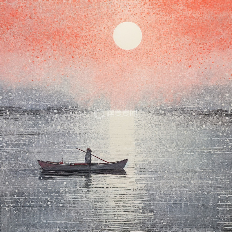 高清大图下载【趣麦麦图】古风一帆孤舟摇曳在江中