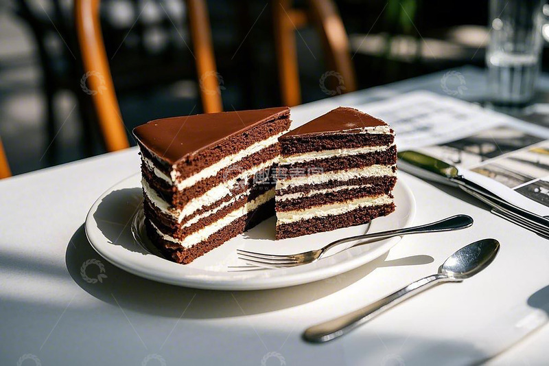 高清大图下载【趣麦麦图】巧克力蛋糕奶油夹层餐具