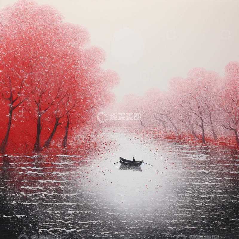 高清大图下载【趣麦麦图】一帆孤舟，两岸樱花