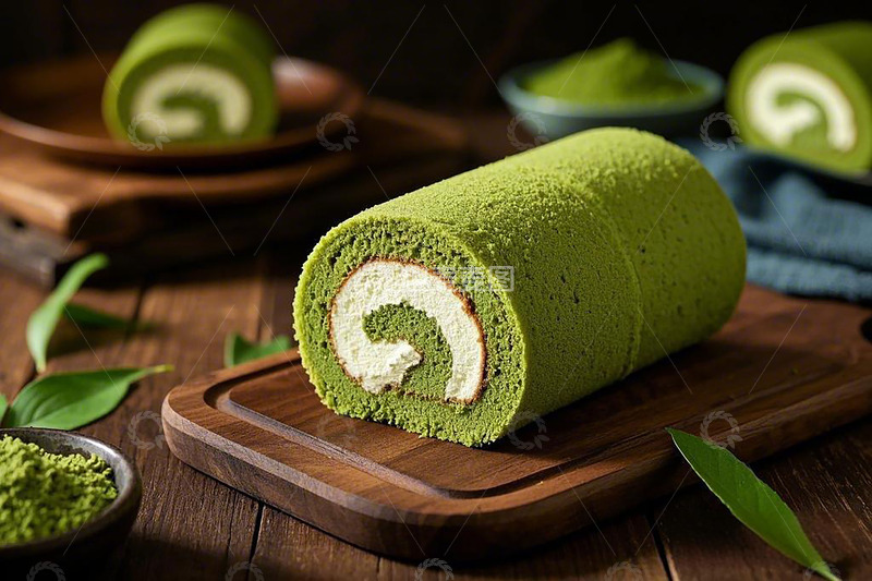 高清大图下载【趣麦麦图】抹茶蛋糕卷甜品3